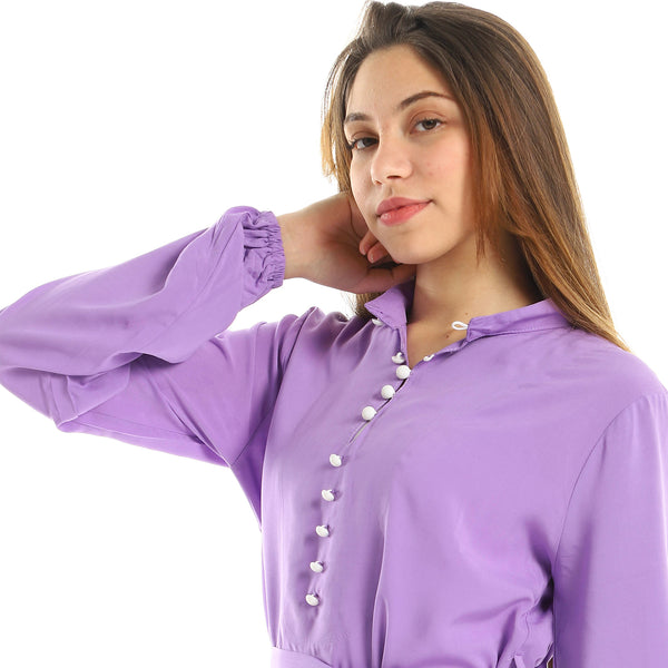 Knee Length Tunic with Long Sleeves - Dark Lavender