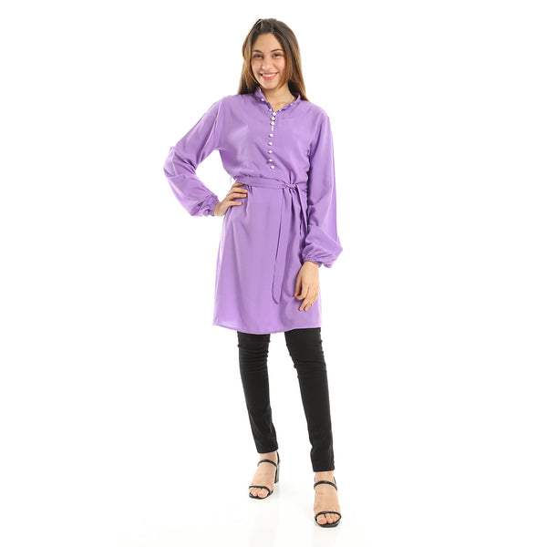Knee Length Tunic with Long Sleeves - Dark Lavender