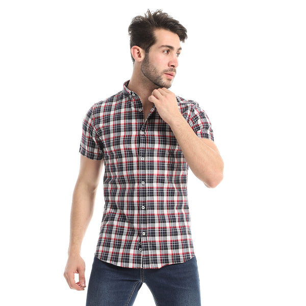 Tartan Half Sleeves Buttoned Shirt - Red, Black & White