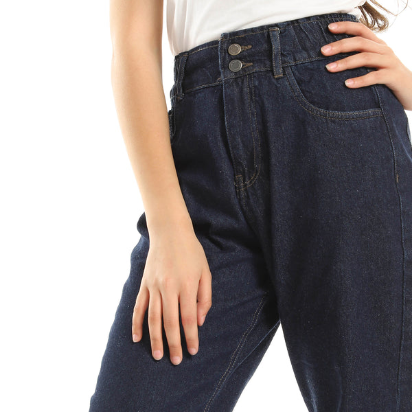 بنطال جينز مرن بخصر مطاطي - لون غامق