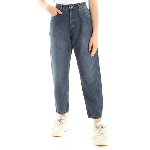 Mom Fit Everyday Zipper Closure Jeans - Standard Blue