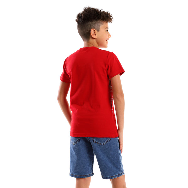 Printed Half Sleeves Cotton Boys Tee - Red