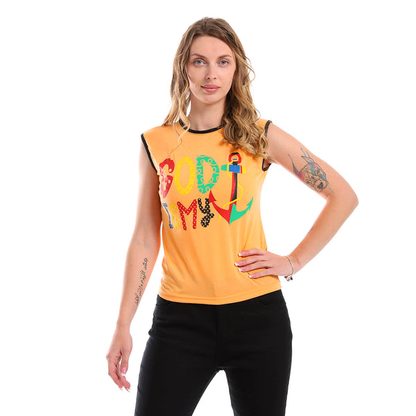 Women's T-Shirt With Printed Half Sleeves_orange