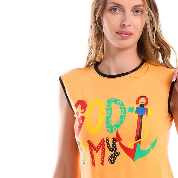 Women's T-Shirt With Printed Half Sleeves_orange