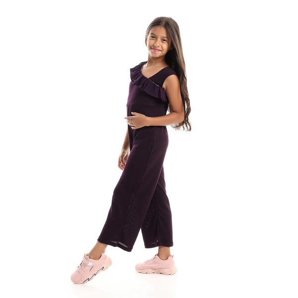 eggplant_self_patterned_ruffle_chest_sleeveless_jumpsuit