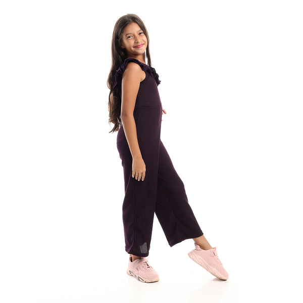 eggplant_self_patterned_ruffle_chest_sleeveless_jumpsuit