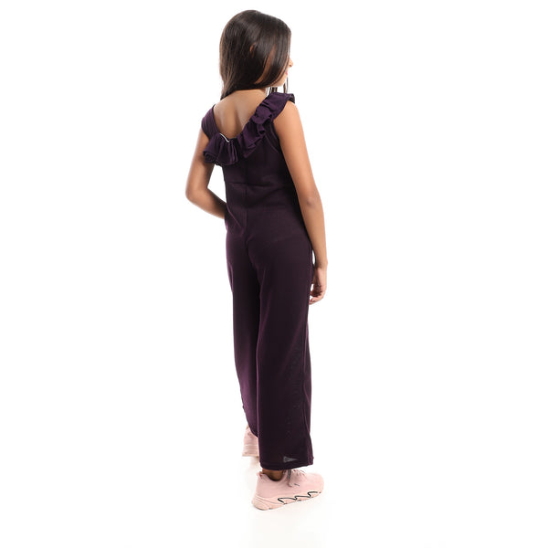 eggplant_self_patterned_ruffle_chest_sleeveless_jumpsuit