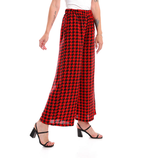 Patterned Viscose Regular Fit Pants - Red & Black