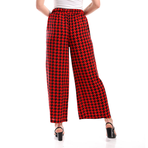 Patterned Viscose Regular Fit Pants - Red & Black