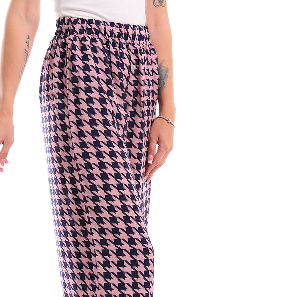 Viscose Patterned Pants With Elastic Waist - Cashmere & Navy Blue