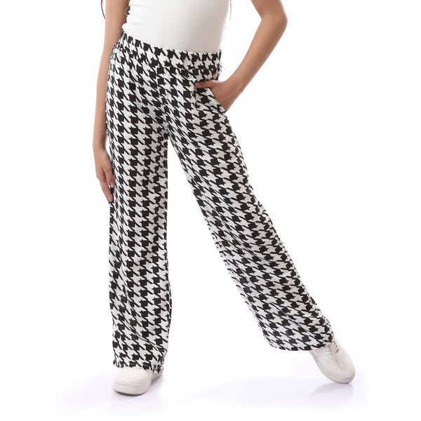Casual Houndstooth Patterned Girls Pants - Black & White