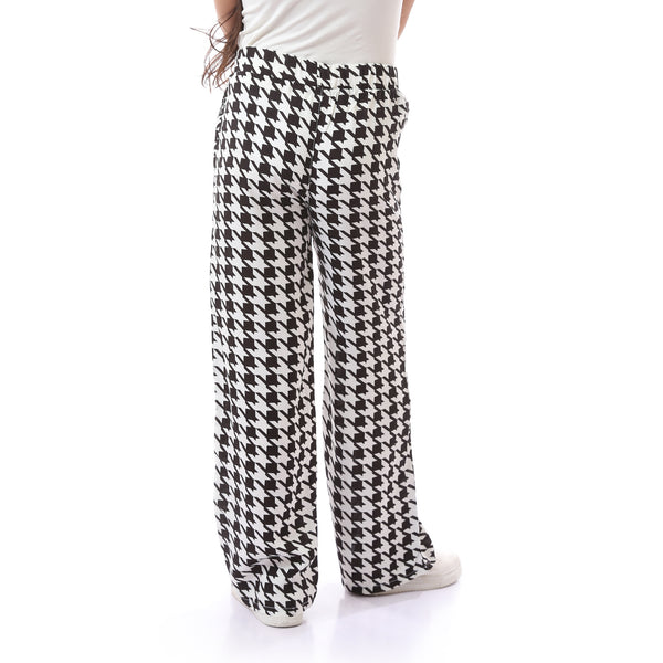 Casual Houndstooth Patterned Girls Pants - Black & White