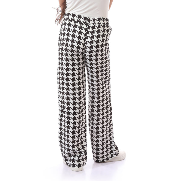 Casual Houndstooth Patterned Girls Pants - Black & White