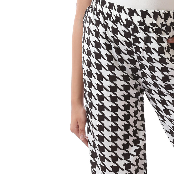 Casual Houndstooth Patterned Girls Pants - Black & White