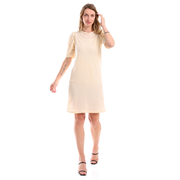 Short Sleeves Standard Fit Dress - Light Beige
