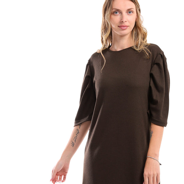 Short Sleeves Standard Fit Dress - Brown