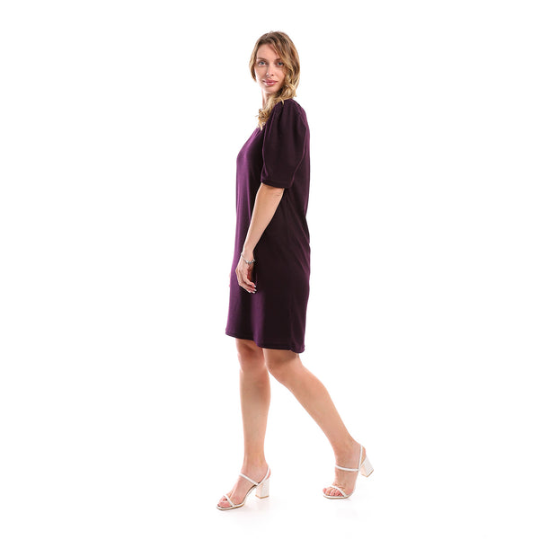 Cotton Summer Regular Midi Dress - Dark Purple