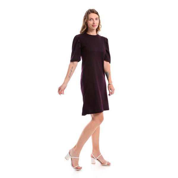 Cotton Summer Regular Midi Dress - Dark Purple