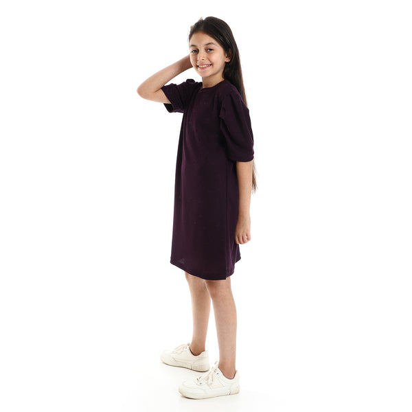 Slip On Round Neck Regular Girls Dark Purple Dress