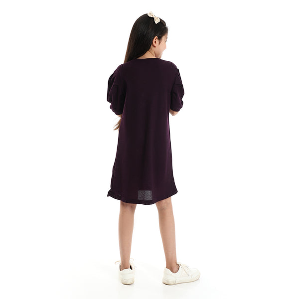 Slip On Round Neck Regular Girls Dark Purple Dress