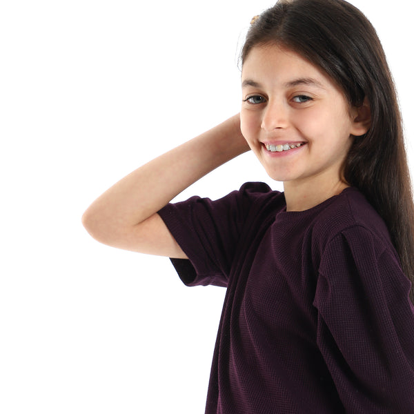 Slip On Round Neck Regular Girls Dark Purple Dress