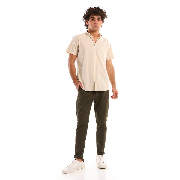 Short Sleeves Beige Solid Casual Shirt