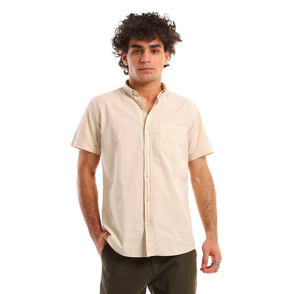 short_sleeves_beige_solid_casual_shirt