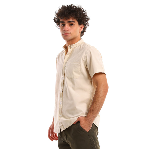 Short Sleeves Beige Solid Casual Shirt