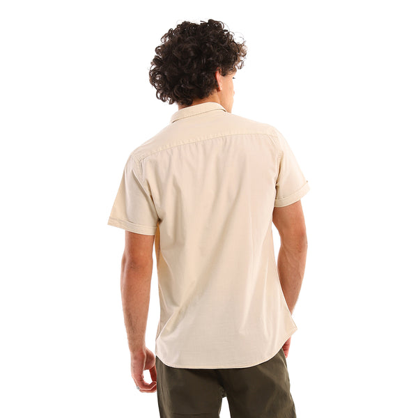 Short Sleeves Beige Solid Casual Shirt