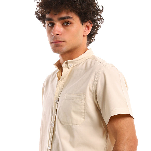 Short Sleeves Beige Solid Casual Shirt