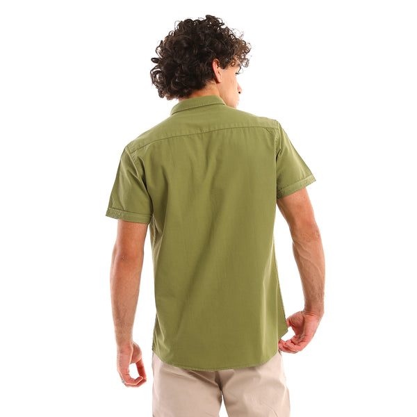 Short Sleeves Dark Green Casual Shirt