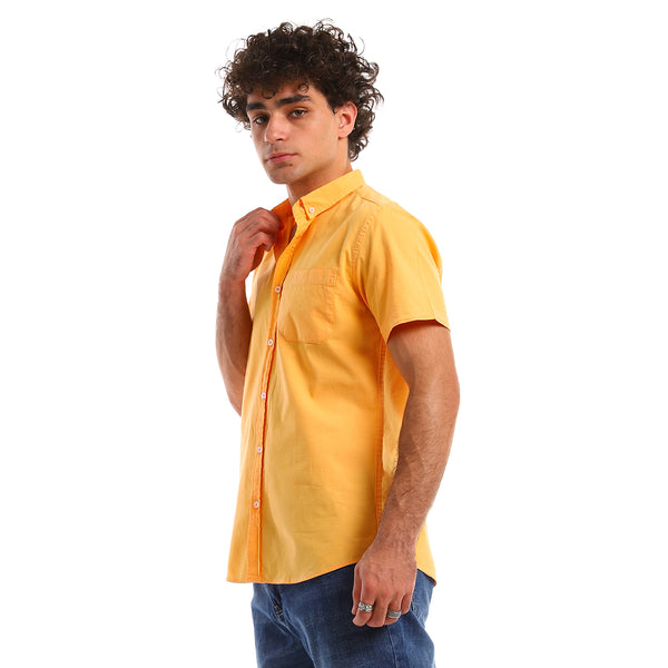 Short Sleeves Mustard Solid Casual Shirt