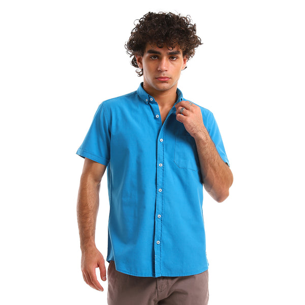 Turn Down Collar Short Sleeves Shirt With Front Pocket