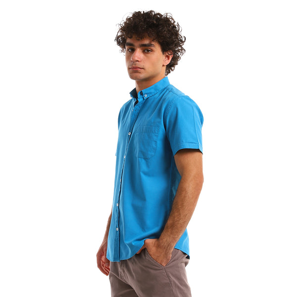 Turn Down Collar Short Sleeves Shirt With Front Pocket