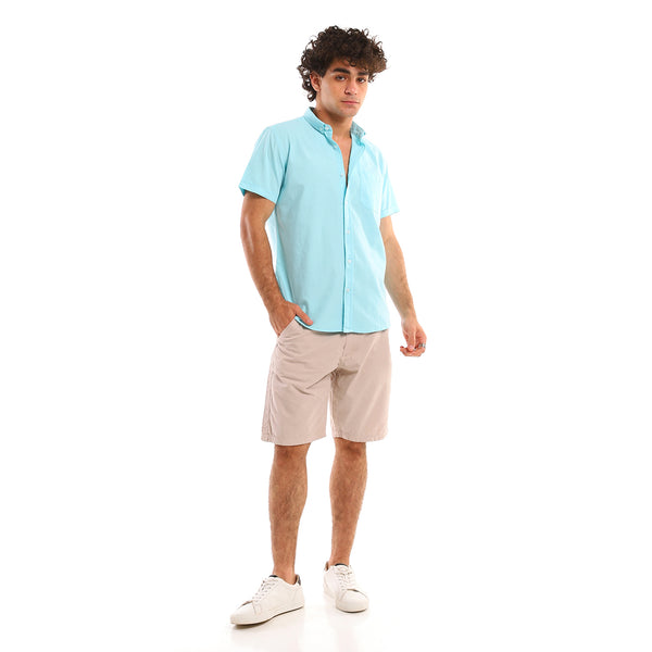 Aqua Short Sleeves Solid Summer Shirt