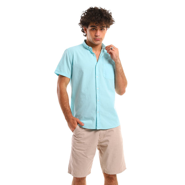 Aqua Short Sleeves Solid Summer Shirt