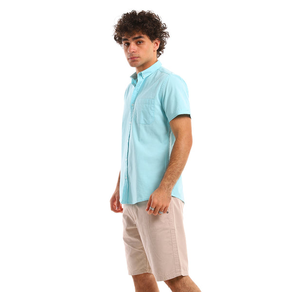 Aqua Short Sleeves Solid Summer Shirt