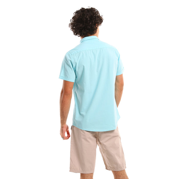 Aqua Short Sleeves Solid Summer Shirt