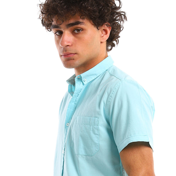 Aqua Short Sleeves Solid Summer Shirt