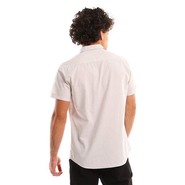 Pale Grey Short Sleeves Shirt With Front Pocket