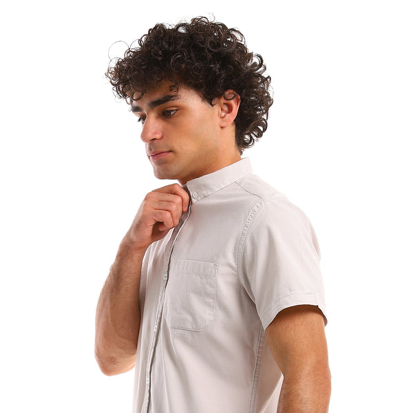 Pale Grey Short Sleeves Shirt With Front Pocket