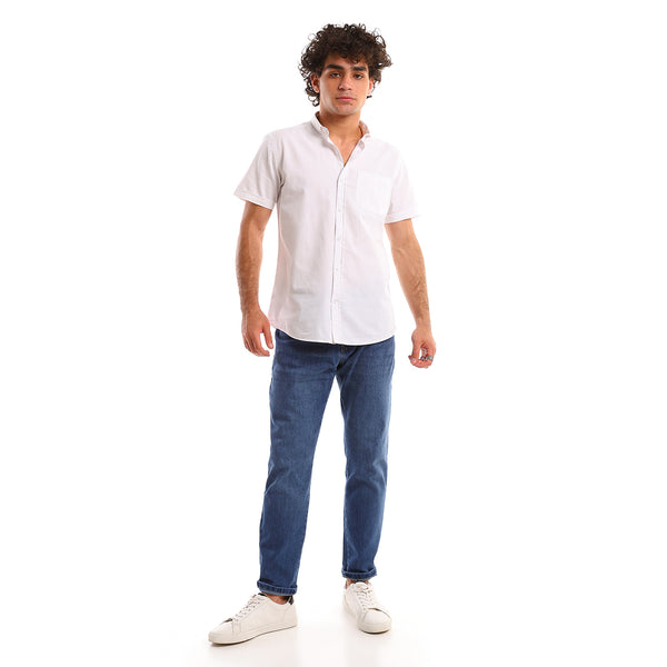 White Short Sleeves Shirt With Classic Collar