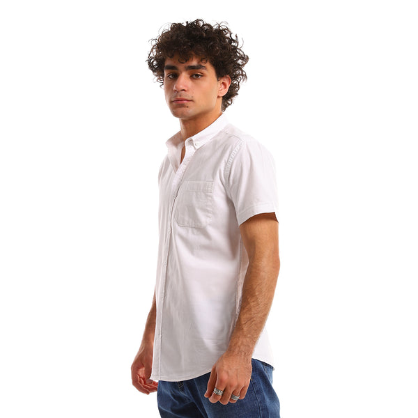 White Short Sleeves Shirt With Classic Collar