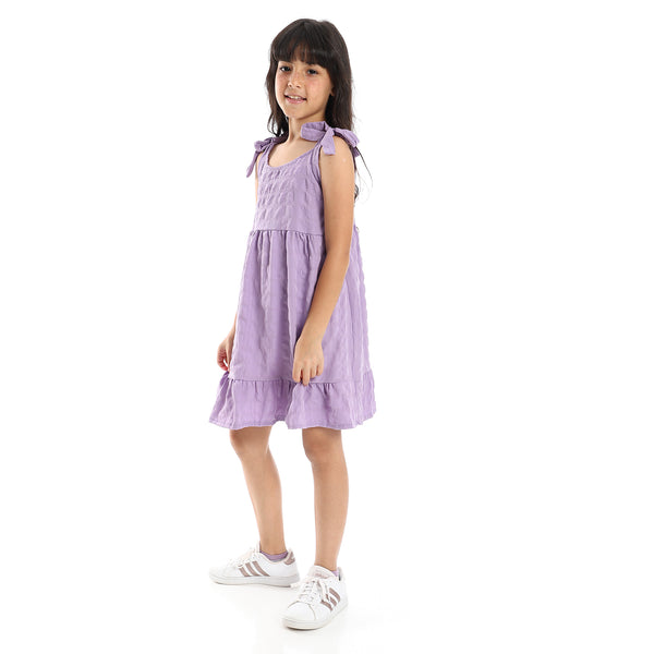 Girls Tiered Dress with Square Neck & Tieable Straps - Lavender