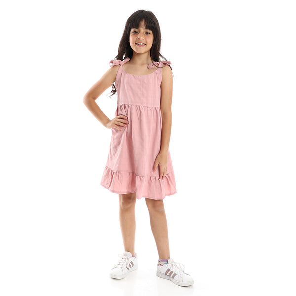Girls Cute Lace Up Dress with Square Neck - Cashmere