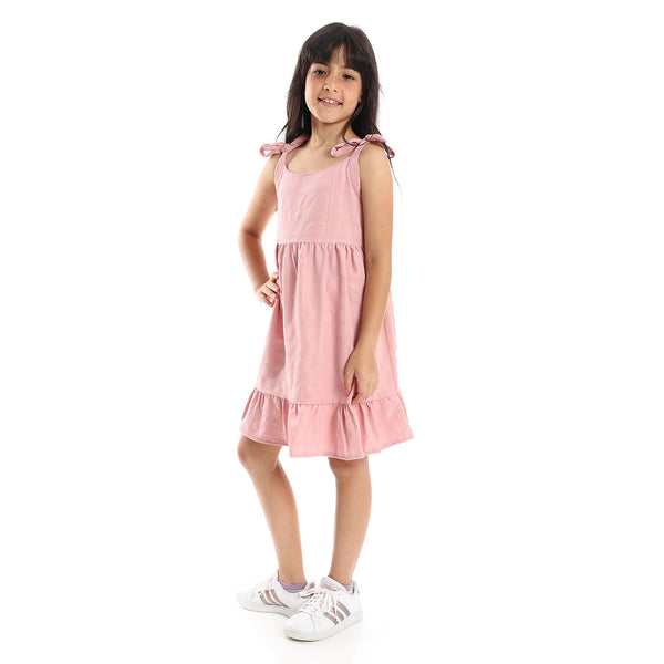 Girls Cute Lace Up Dress with Square Neck - Cashmere