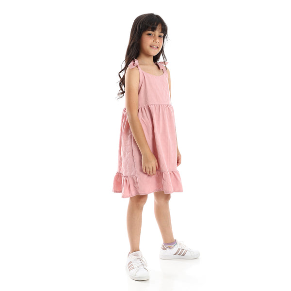 Girls Cute Lace Up Dress with Square Neck - Cashmere