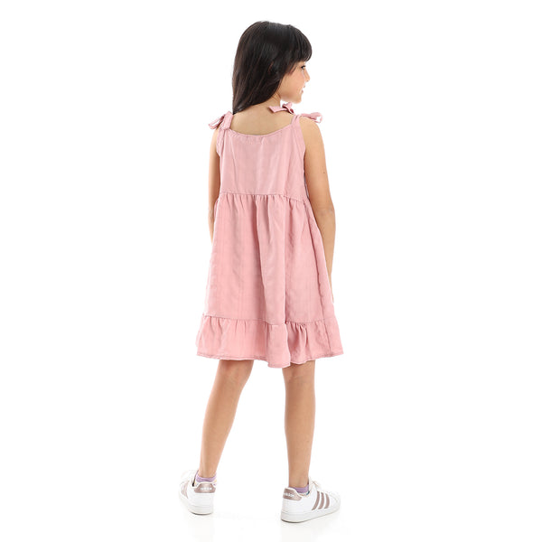 Girls Cute Lace Up Dress with Square Neck - Cashmere