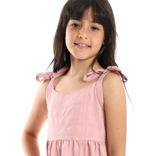 Girls Cute Lace Up Dress with Square Neck - Cashmere