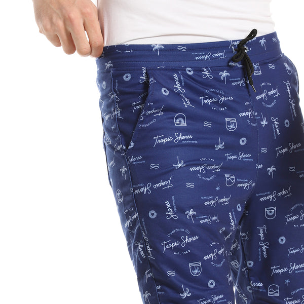 Cotton Fabric Regular Elastic Waist Short - Dark Blue